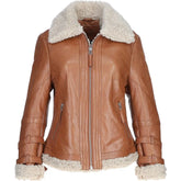 Women's Tan Leather Shearling Flying Jacket
