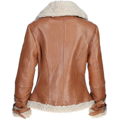 Women's Tan Leather Shearling Flying Jacket