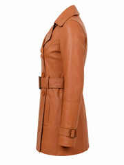 Women’s Tan Leather Belted Trench Coat