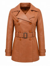 Women’s Tan Leather Belted Trench Coat