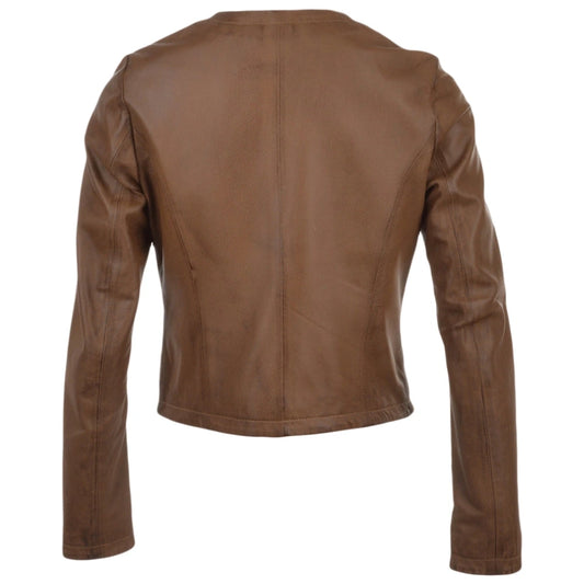 Women's Tan Sleek Design Leather Jacket