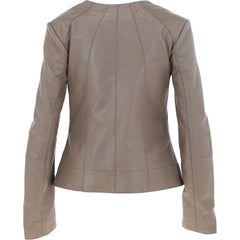 Women's Taupe Leather Zip-Up Jacket