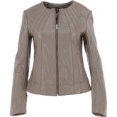 Women's Taupe Leather Zip-Up Jacket
