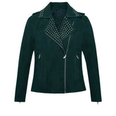 Women’s Green Leather Jacket with Zipper Detail