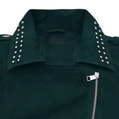 Women’s Trendy Green Leather Jacket with Zipper Detail