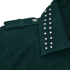 Women’s Trendy Green Leather Jacket with Zipper Detail
