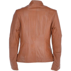 Women's Utility Pockets Tan Leather Jacket