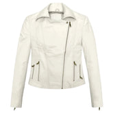 Women’s White Leather Jacket with Sleek Detailing