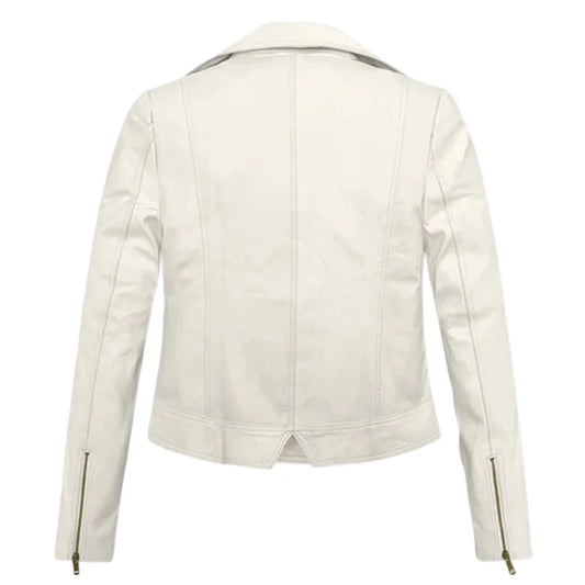 Women’s White Leather Jacket with Sleek Detailing