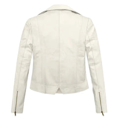 Women’s White Leather Jacket with Sleek Detailing