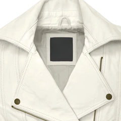 Women’s White Leather Jacket with Sleek Detailing