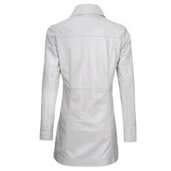 Women's White Leather Trench Coat