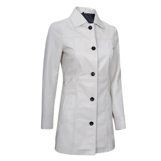 Women's White Leather Trench Coat
