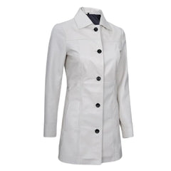 Women's White Leather Trench Coat