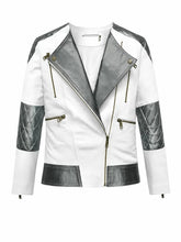 Women’s White and Grey Two-Tone Leather Jacket Front