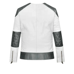 Women’s White and Grey Two-Tone Leather Jacket