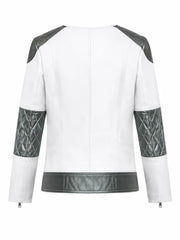 Women’s White and Grey Two-Tone Leather Jacket Back