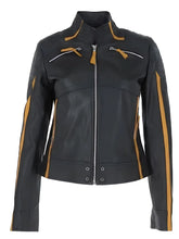 Women's Yellow Stripes Leather Jacket, front view