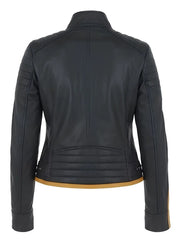 Women's Yellow Stripes Leather Jacket, back view