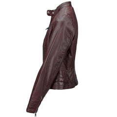 Women's Zippered Accents Burgundy Leather Jacket