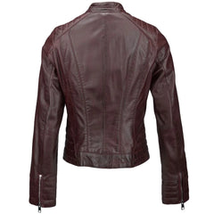 Women's Zippered Accents Burgundy Leather Jacket