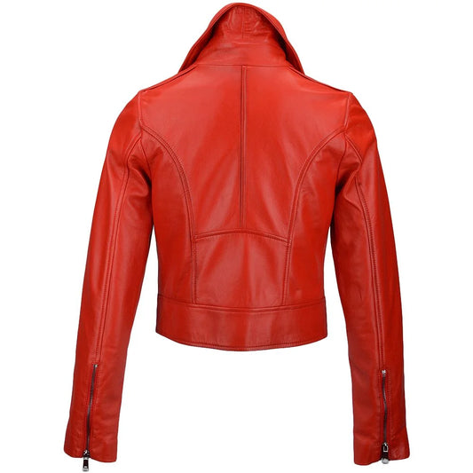 Women's Asymmetrical Zip Bold Red Leather Jacket