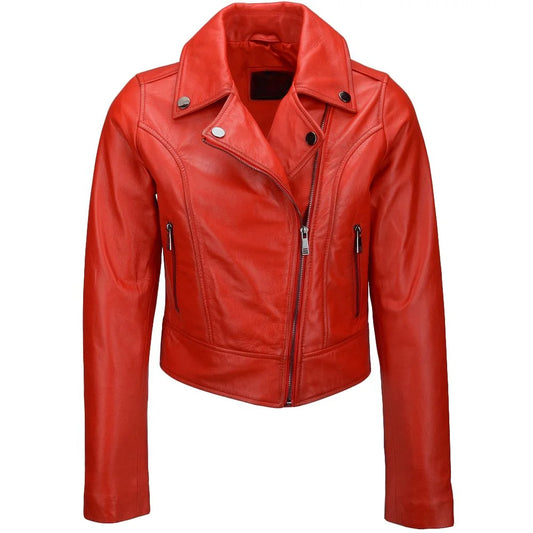 Women's Asymmetrical Zip Bold Red Leather Jacket