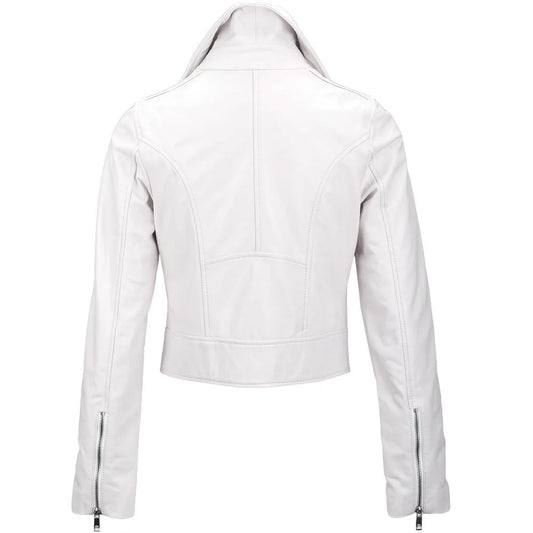 Women's Asymmetrical Zip White Leather Jacket