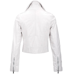 Women's Asymmetrical Zip White Leather Jacket