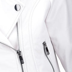Women's Asymmetrical Zip White Leather Jacket