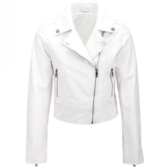 Women's Asymmetrical Zip White Leather Jacket