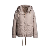 Women's Beige Hooded Puffer Jacket with Fleece Lining