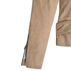 Women’s Belted Beige Suede Leather Jacket
