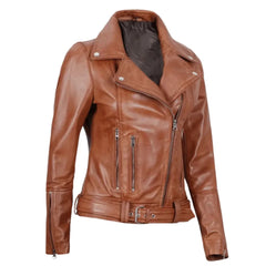 Women's Belted Light Brown Leather Jacket