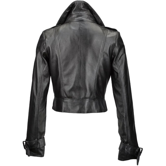 Women's Black Cropped Leather Jacket