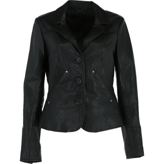 Women's Black Fitted Leather Blazer