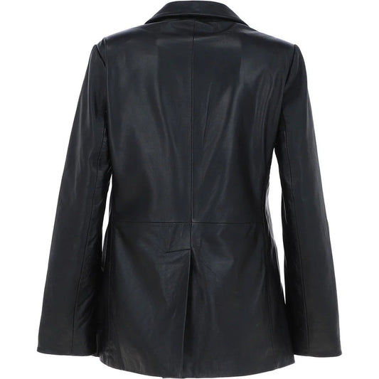 Women's Dark Black Leather Blazer