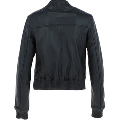 Women's Black Leather Bomber Jacket