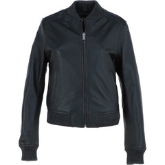 Women's Black Leather Bomber Jacket