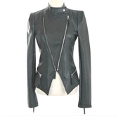 Women’s Black Leather Jacket with Dual-Zip Design