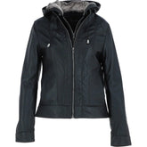 Women's Black Leather Jacket with Fur Hood