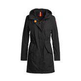 Women's Black Long Hooded Parka with Waist Drawstring