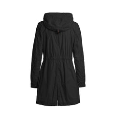 Women's Black Long Hooded Parka with Waist Drawstring
