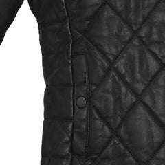 Women’s Black Quilted Leather Jacket with Hood