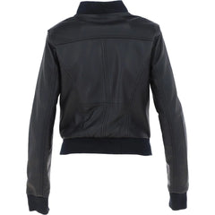 Women's Black Slim-Fit Leather Bomber Jacket