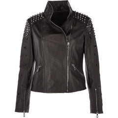 Women's Black Studded Classic Leather Jacket