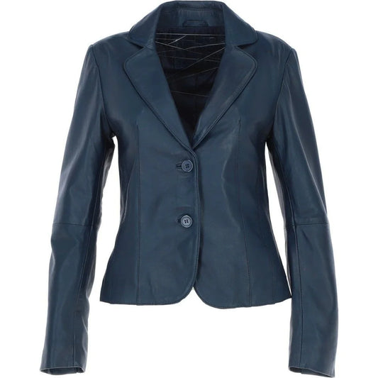 Women's Blue Leather Blazer