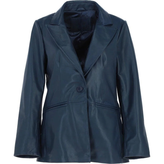Women's Blue Winter Leather Blazer