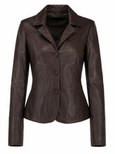 Women's Brown Buckle Straps Leather Jacket, front view