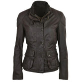 Women's Brown Leather Jacket with High-Neck Design